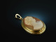 Around 1960! Pretty Shell Gems Cameo Pendant Clip Gold 585