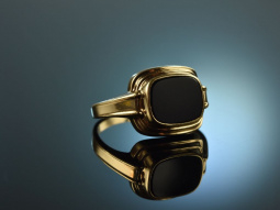 Um 1960! H&uuml;bscher Damen Wappen Siegel Ring Onyx Gold...