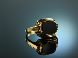 Um 1960! H&uuml;bscher Damen Wappen Siegel Ring Onyx Gold 333