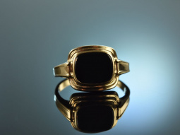 Um 1960! H&uuml;bscher Damen Wappen Siegel Ring Onyx Gold...
