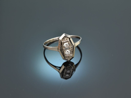 Hamburg um 1930! Sch&ouml;ner Art Deco Diamant Ring Wei&szlig; Gold 590