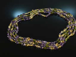 Feine Farben! Sch&ouml;ne Amethyst Citrin Peridot Kette 4reihig Silber vergoldet