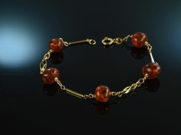 Around 1955! Delicate bracelet Baltic Amber Balls Gold 333