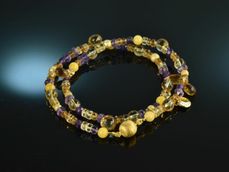 Golden Glow! Fancy Armband Amethyst Citrin Sterlingsilber 925 vergoldet