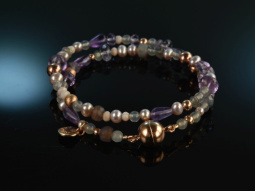 Smoky Violet! Fancy Armband 2reihig Grauquarz Amethyst...