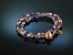 Precious Purple! Fancy Armband 2reihig Quarz Amethyst Zuchtperlen Silber 925 ros&eacute;vergoldet