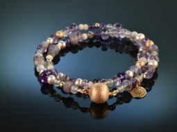 Precious Purple! Fancy Armband 2reihig Quarz Amethyst Zuchtperlen Silber 925 ros&eacute;vergoldet