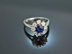 Around 1965! Very fine classic sapphire brilliant cut diamond ring white gold 750