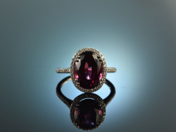 Feinste Qualit&auml;t! Exquisiter Rhodolith Brillant Ring Wei&szlig; Gold 750