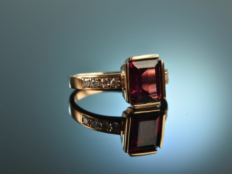 Warmes Rot! Feiner zeitloser Rhodolith Brillant Ring Rot Gold 750