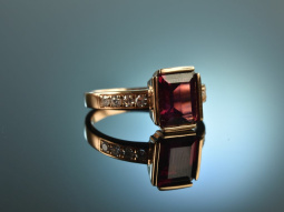 Warm red! Fine timeless rhodolite diamond ring red gold 750