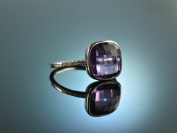 Vivid Violet! Wonderful Amethyst Diamond Ring White Gold 750
