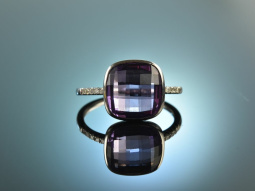 Vivid Violet! Wonderful Amethyst Diamond Ring White Gold 750