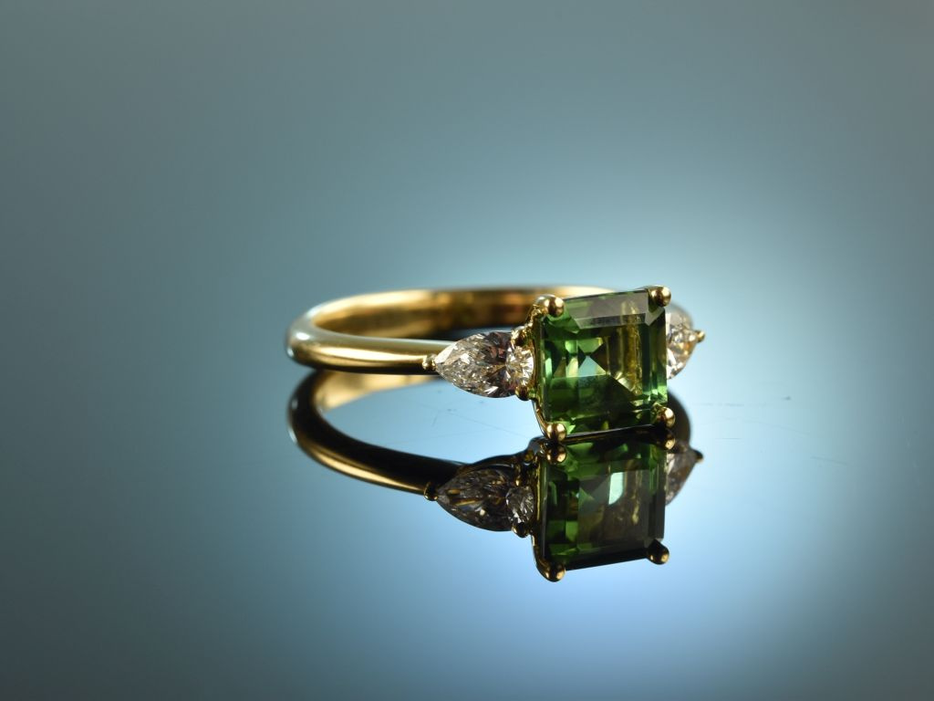 Inheems Geef energie Acquiesce Köln um 1995! Feinster grüner Turmalin Ring mit Diamant Tropfen Gelb ,  1.799,00 €
