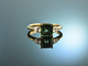 K&ouml;ln um 1995! Feinster gr&uuml;ner Turmalin Ring mit Diamant Tropfen Gelb Gold 750