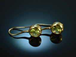 Leuchtendes Gr&uuml;n! Elegante Ohrringe Peridot in Strahlenschliff Gold 750