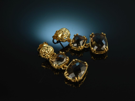 Warm Tones! Stylish earrings silver 925 gold plated smoky quartz