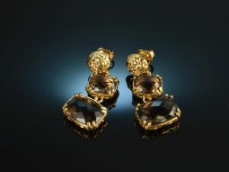 Warm Tones! Stylish earrings silver 925 gold plated smoky...