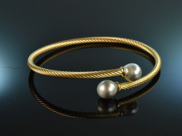 Italian Pearls! Armspange Silber 925 vergoldet hellgraue...
