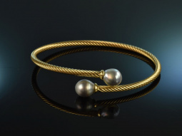 Italian Pearls! Armspange Silber 925 vergoldet hellgraue Tahiti Perlen Gelenkmechanismus