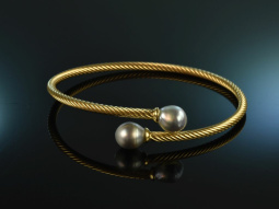 Italian Pearls! Armspange Silber 925 vergoldet hellgraue Tahiti Perlen Gelenkmechanismus