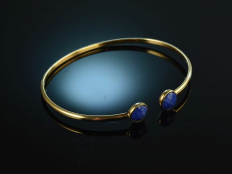 Trendy Bangle! Armreif Silber 925 vergoldet Lapislazuli Gelenkmechanismus