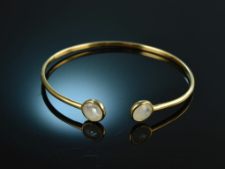 Trendy Bangle! Armreif Silber 925 vergoldet Mondstein Gelenkmechanismus