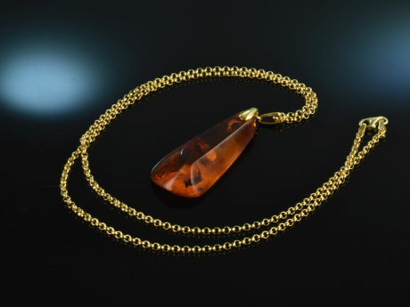 1975 Beautiful Baltic Amber pendant with chain silver gold plated