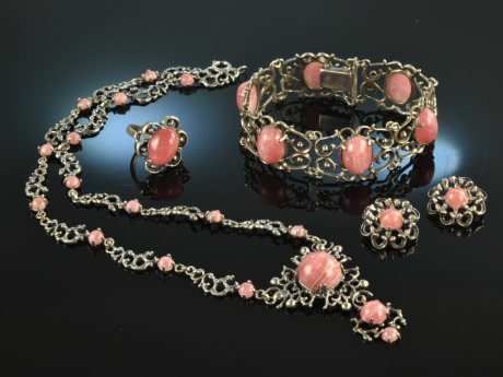 Rottach um 1970! Trachten Dirndl Schmuck Set 4teilig Silber Rhodochrosite