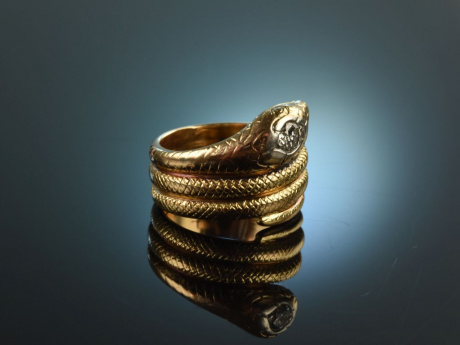Um 1930! Wundervoller Schlangen Ring mit Diamant ca. 0,25 ct Gold 585
