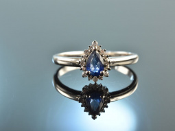 Fine Blue! Sch&ouml;ner Saphir Brillant Verlobungs Ring Wei&szlig; Gold 750
