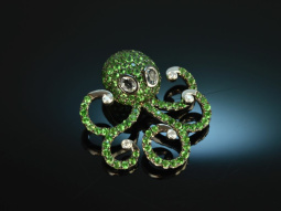 Green Octopus! Sch&ouml;ner Collier Anh&auml;nger Tsavorithe Topase Diamanten Gold 750