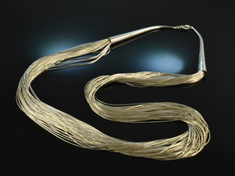 Around 1970! Cool long vintage waterfall chain 50 rows silver 925