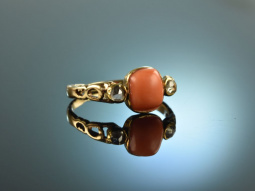 Um 1890! Historischer Sciacca Korallen Ring mit Diamant...