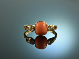 Um 1890! Historischer Sciacca Korallen Ring mit Diamant...