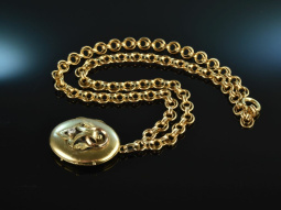 Um 1850! Sch&ouml;nes historisches Medaillon Collier mit Diamant Gelbgold 585