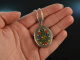 Around 1970! Beautiful medallion pendant with chain colorful enamel decoration silver 835
