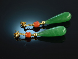 Italian Colors! Schicke Sardegna Korallen Gr&uuml;nachat Ohrringe Silber vergoldet