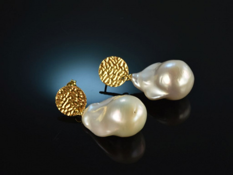 925er Silber Brisur Ohrringe barocke echte Perlen Tropfen 11x14mm Weiß 
