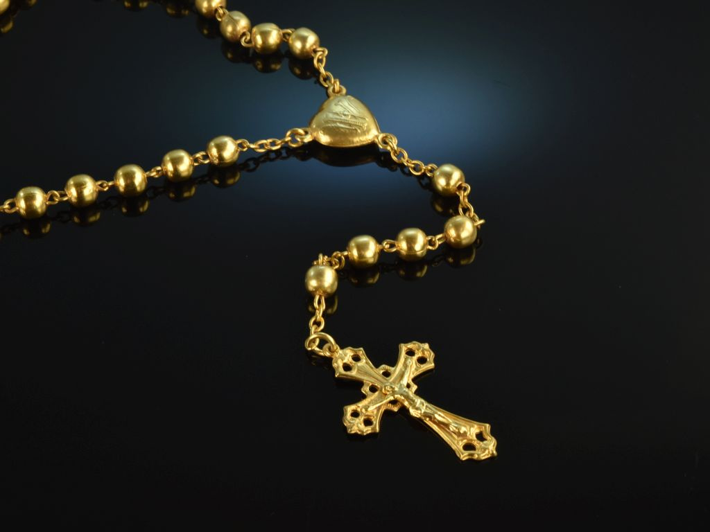Rosenkranz! Schöne Kette mit Kreuz Anhänger Silber vergoldet um 1930,  199,00 €