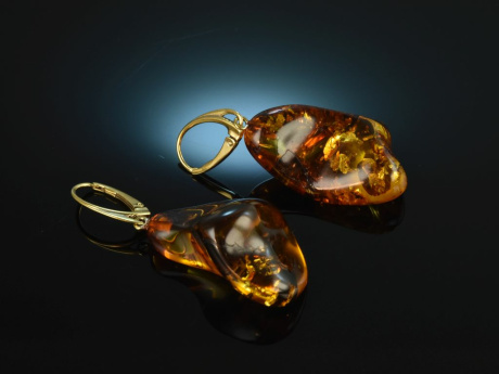 Baltic Amber! Sch&ouml;ne Bernstein Tropfen Ohrringe Silber 925 vergoldet