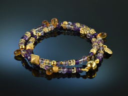 Warm Violet! Fancy bracelet 2 rows Amethyst Citrine...
