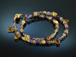 Warm Violet! Fancy bracelet 2 rows Amethyst Citrine...