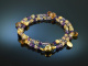 Warm Violet! Fancy bracelet 2 rows Amethyst Citrine Silver 925 gold plated