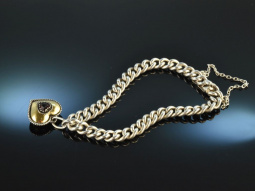 Um 1960! H&uuml;bsches Trachten Dirndl Armband mit Herzanh&auml;nger Silber vergoldet Granat
