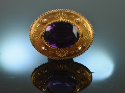 &Ouml;sterreich um 1850! Wundervolle Amethyst Brosche mit sch&ouml;ner Rahmung Gold 585