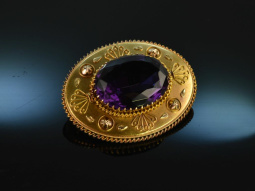 &Ouml;sterreich um 1850! Wundervolle Amethyst Brosche mit sch&ouml;ner Rahmung Gold 585