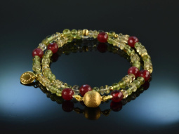 Pomegranate Kiss! Fancy Armband 2reihig Achat Lemon Citrin Peridot Silber 925 vergoldet