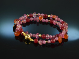 Juicy Fruits! Fancy Armband 2reihig Pink Saphir Karneol Achat Cherry Quarz Silber 925 vergoldet