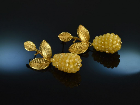 Golden Leaves! Zauberhafte Ohrringe Gelbe Quarze Silber 925 vergoldet